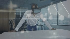 Man adjusting VR headset for business analysis as data streams activating colleague observing city. Technology, collaboration, innovation, data visualization, futurism, professional, corporate - Powered by Shutterstock - Get 15% off with code: PIKWIZARD15