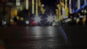 Oncoming headlights starting double exposure as female artist strumming guitar and singing into mic. Night, urban, neon, performer, street, music, artistic - Powered by Shutterstock - Get 15% off with code: PIKWIZARD15