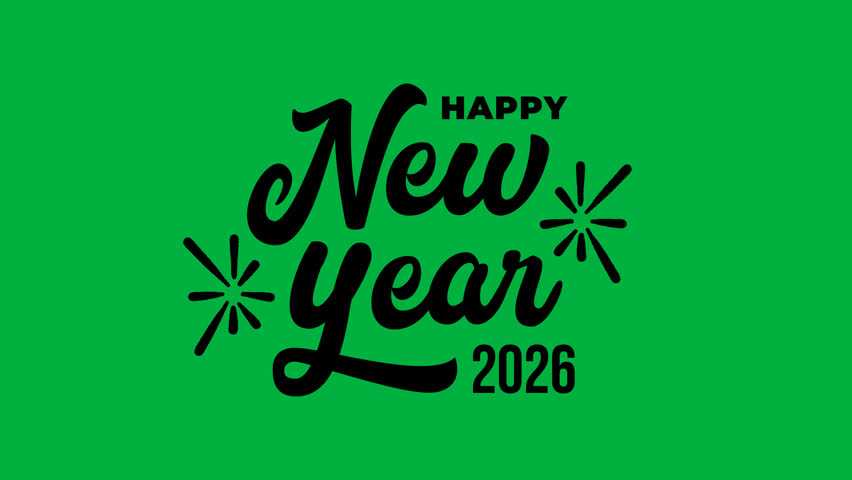 Happy New Year 2026 on green screen background. Happy New Year celebration concept. New Year 2026