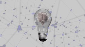 Initial light bulb appearing triggers brain rotating while icons pulse, showing network dynamics. Innovation, connectivity, neuroscience, digital technology, collaboration, data visualization, cyber - Powered by Shutterstock - Get 15% off with code: PIKWIZARD15