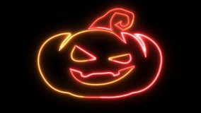 4k Loop Neon Glowing Scary Smiling Halloween Pumpkin Isolated on Black Background Illuminated Pumpkin Animation with Creepy Face Expression Happy Halloween Trick or Treat Neon Glowing Design Element. - Powered by Shutterstock - Get 15% off with code: PIKWIZARD15
