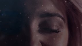 Woman closing eyes initiating globe appearing over eye rotating within tech network as eye lifting. Digital, futuristic, minimalistic, innovation, connectivity, technology, biometrics - Powered by Shutterstock - Get 15% off with code: PIKWIZARD15