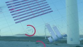 See-through dashboard overlaying hills, rabbit icon drifting, turbine rotating showing data output. Data visualization, renewable energy, analytics, technology, sustainability, minimalist, climate - Powered by Shutterstock - Get 15% off with code: PIKWIZARD15