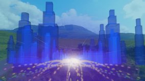 Amber pulse emerging grid rippling and towers rising HUD scanning and forming hologram cityscape. Futuristic, artificial intelligence, immersive, digital interface, layered, innovative, technological - Powered by Shutterstock - Get 15% off with code: PIKWIZARD15