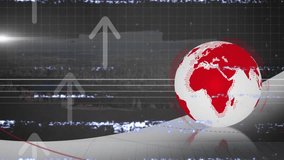 After glitch sweeping red-continent globe rotating right revealing regions showing data trends. Digital, futuristic, data, technology, analytics, network, cyberspace - Powered by Shutterstock - Get 15% off with code: PIKWIZARD15