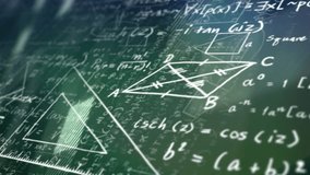 Sweeping formula chalkboard initiating floating nodes drifting into rotating globe visualizing math. Abstract, data visualization, geometric, technology, digital, educational, futuristic - Powered by Shutterstock - Get 15% off with code: PIKWIZARD15