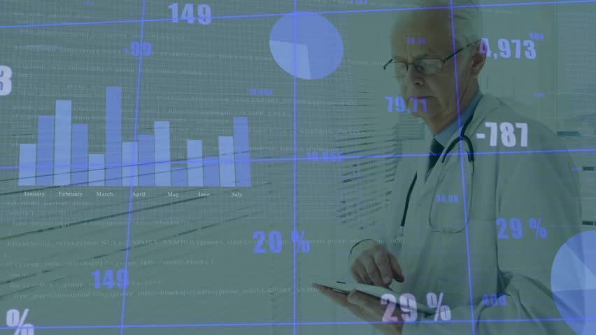 Doctor tapping tablet and interacting with floating medical charts in office, updating data visuals. Medical, technology, innovation, data, analytics, digital, professional - Powered by Shutterstock - Get 15% off with code: PIKWIZARD15