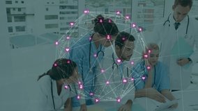 Medical team in meeting room tapping tablet creating 3D health network graphic showing digital care. Collaboration, precision, innovation, technology, healthcare, analysis, futuristic - Powered by Shutterstock - Get 15% off with code: PIKWIZARD15