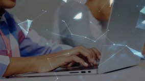 Tech student typing on laptop and starting network morphing to rotating globe mapping data in lab. Technology, innovation, networking, education, digital, connectivity, future - Powered by Shutterstock - Get 15% off with code: PIKWIZARD15