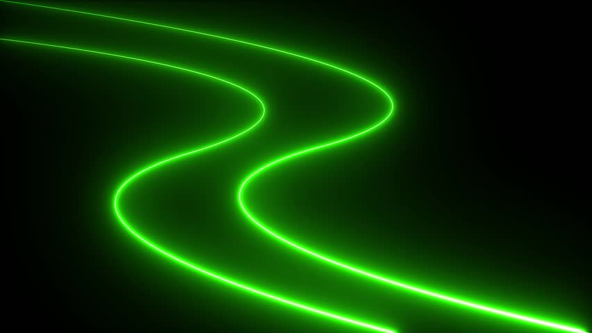 Green neon light saber motion lines glowing curve abstract background futuristic energy effect animation