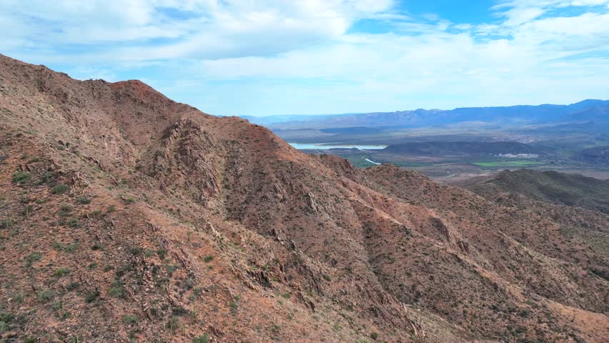 Aerial view of Horseshoe Reservoir, showcasing the tranquil blue waters and rugged desert landscape, Horseshoe Reservoir, Arizona, United States.