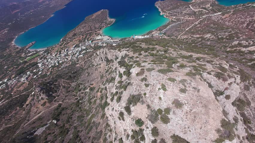 Greece, Crete, Stunning Voulisma beach at the sunny day from the above