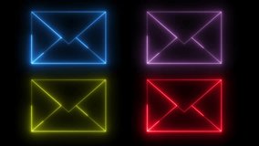 A set of four glowing neon outline email envelope icons drawing and fading in a seamless loop animation, presenting modern digital communication and messaging concepts in an abstract style. - Powered by Shutterstock - Get 15% off with code: PIKWIZARD15