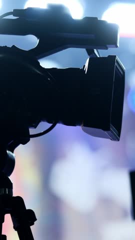 Video Camera Filming Music Concert With Online Internet Broadcasting, Vertical Video