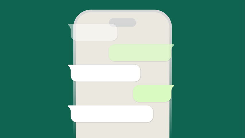 Mobile online texting. Animated whatsapp messages scroll. Rolling chat UI clean text bubbles. Mobile scrolling conversation. Communication in messenger animation.  Transparent Background MOV overlay