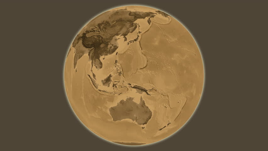 Iceland on the globe. Outline. Sepia elevation map. No labels