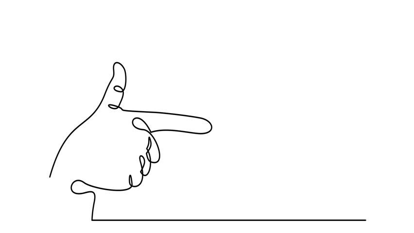 Animated self drawing of continuous line draw. human hand points index finger. Full length one line animation. 4K