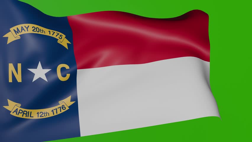National flag of North Carolina waving flag on green screen. American State North Carolina flag.