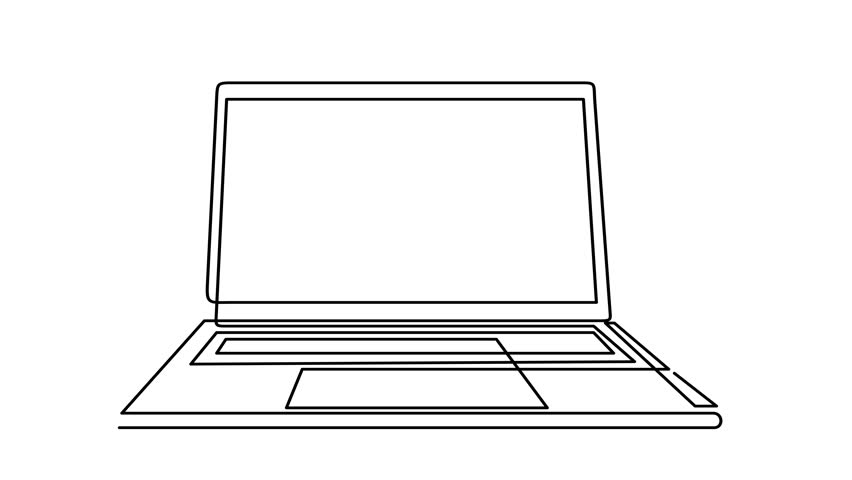 Animated self drawing of continuous line draw laptop gadget, continuous single line drawing of laptop computer . Full length one line animation. 4K
