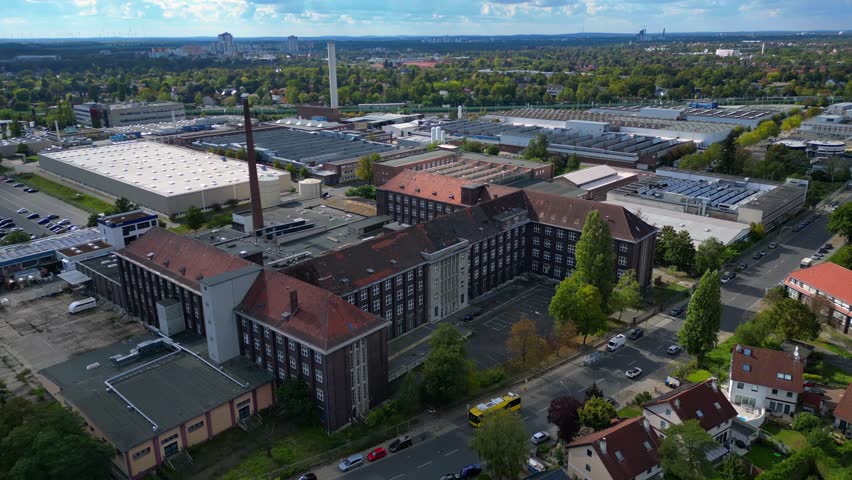 Berlin Mercedes-Benz oldest production plant. Perfect aerial view flight drone