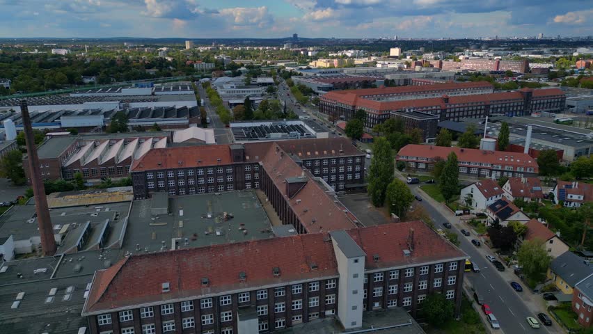 Berlin Mercedes-Benz oldest production plant. Magic aerial view flight drone