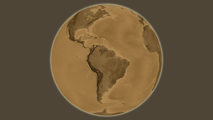 Pakistan on the globe. Outline. Sepia elevation map. No labels