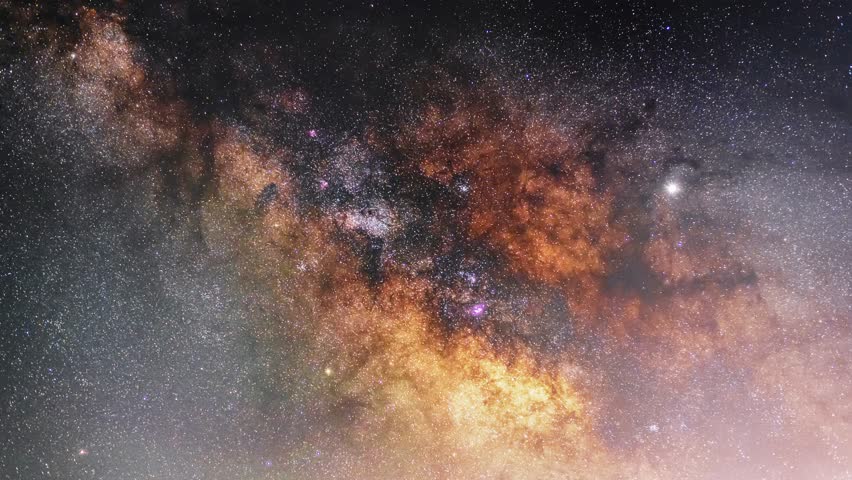  Starry sky timelapse background. Beautiful night sky with Milky Way galaxy on dark sky.