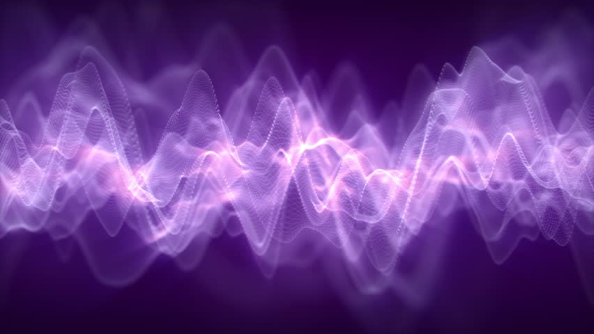 Seamless loop background with purple equalizer wave pattern and smooth flow of glowing energy clouds. Abstract digital animation for luminous music art and frequency spectrum visualization. 4K 60fps