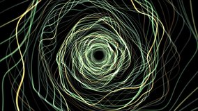 Glowing ribbon tunnel vortex with abstract hypnotic spiral made of flowing lines on black background. Surreal wormhole visualization with colorful energy waves. Abstract motion graphics , 4K 60fps - Powered by Shutterstock - Get 15% off with code: PIKWIZARD15