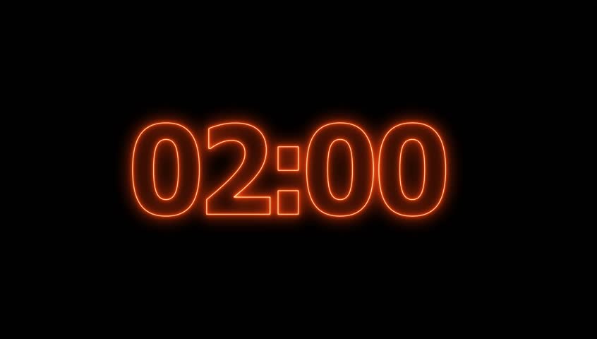 Neon two Minute Digital Timer. Timer countdown animation.2 minutes Digital Negative Countdown. seconds on transparent background 120 to 0 second countdown timer,
