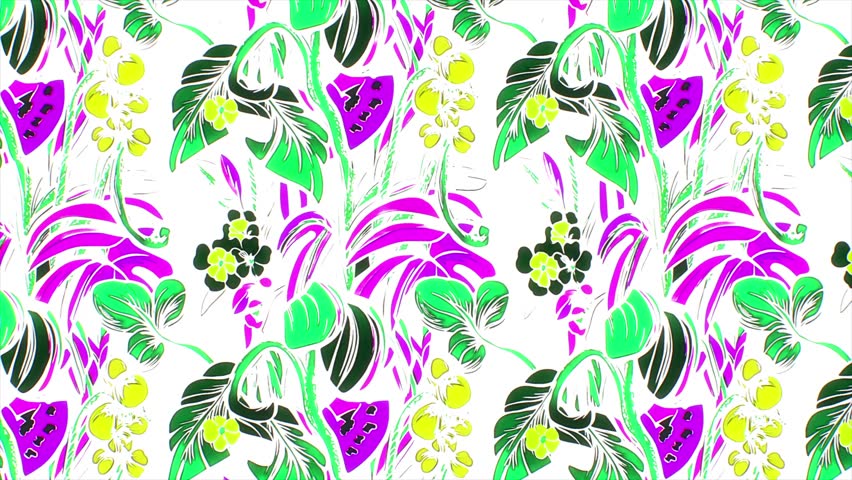 Seamless sophisticated tropical pattern botanical style, reflecting Art Deco fluidity. Bold, high-contrast elements white background, positioned lower edge, create vintage-inspired look.