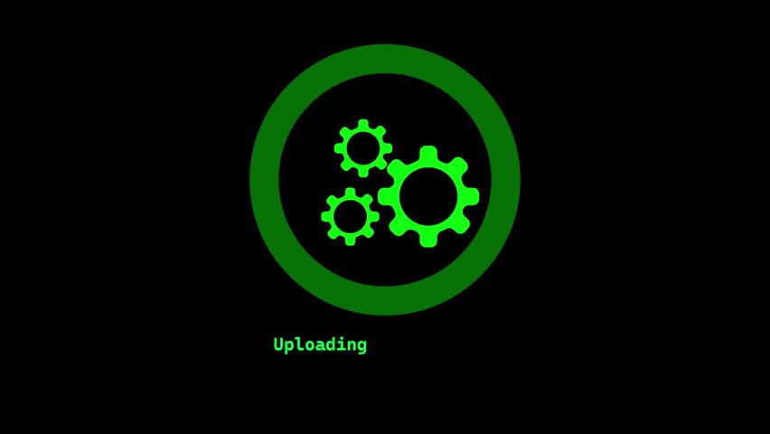 A dynamic cyan color loading animation, and processing to complete uploading animation . on a black background. and creating a stunning 4k video.