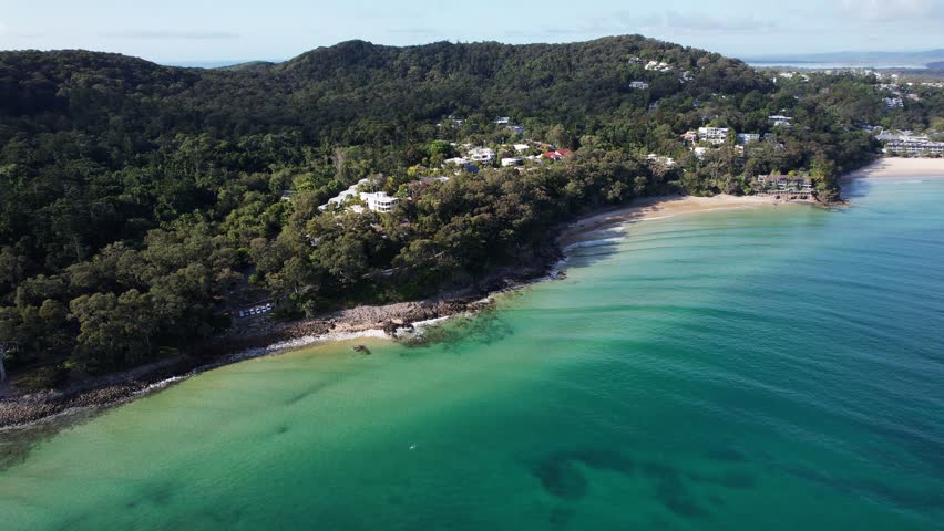 Aerial View Of Little Cove Beach in Noosa Heads, Queensland, Australia.