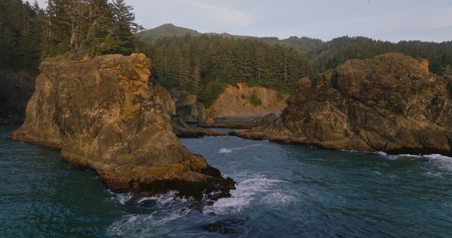 Serene coastal cliffs at Samuel H Boardman in Oregon during golden hour