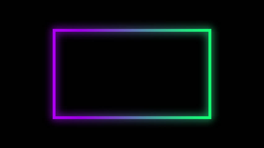 Neon rectangle with purple and green hues and coming soon text animation for announcements, marketing campaigns, video content and general promotion of new products or events. Alpha Channel. 4k
