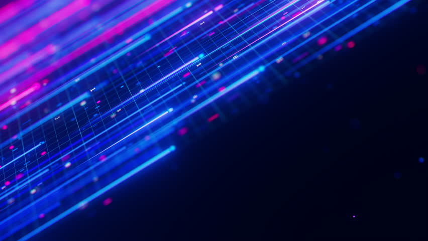 Big data light speed direct flow. Abstract digital data stream of quantum computing. Cyberspace of qubit trails. Modern tech information transmission.