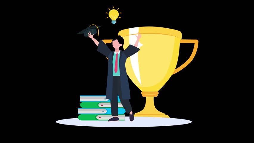 2D Education and Online Learning Animation Study, Graduation and  Achievement Scenes