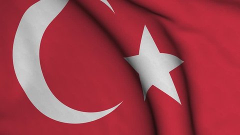Seamless looping high definition video closeup of the Turkish flag with accurate design and colors and a detailed fabric texture.
