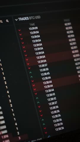 Trading charts with numbers on monitor. Trading stocks and crypto online platform. Online oil, cryptocurrency, stock trading stock. Vertical video