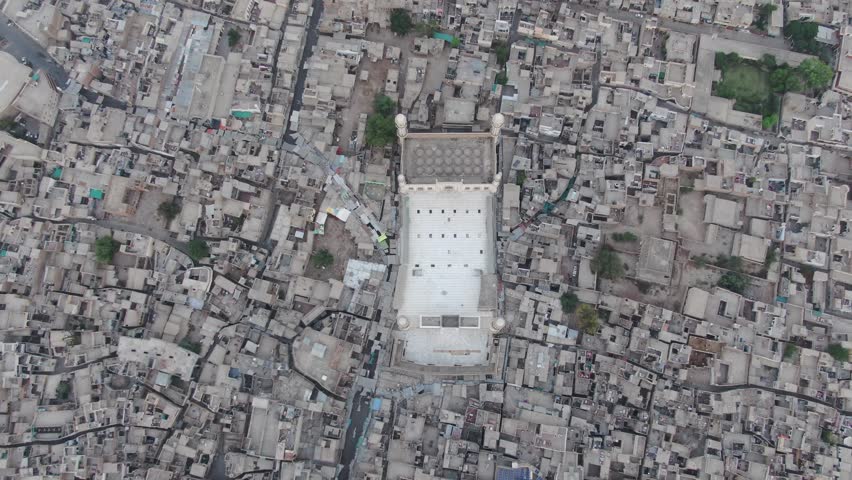 Explore the historical architecture of Lahore Pakistan with this stunning aerial view of Nawab Sadiq Mosque, a cultural heritage site and landmark