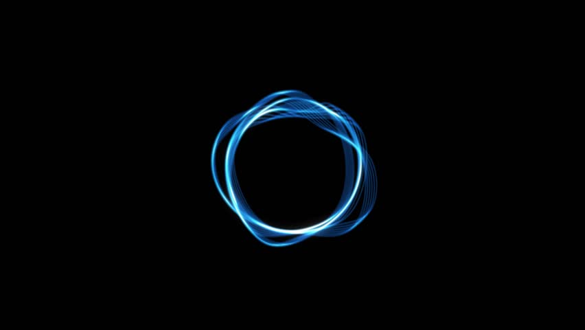 Layered blue ribbons orbit to create a dynamic neon circle perfect for motion graphics, logo reveals, and VJ visuals.