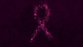 Pink ribbon made of small dots on dark violet grunge background. Breast cancer awareness month. Seamless looping motion design. Video animation Ultra HD 4K 3840x2160 - Powered by Shutterstock - Get 15% off with code: PIKWIZARD15