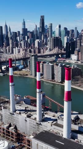 New York Skyline At Manhattan In New York United States. Highrise Buildings Landscape. Factory Chimney. New York Skyline At New York United States. Downtown District.