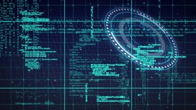 Code scrolling initiating bars scaling and ring gauge rotating for real time data visualization. Futuristic, technology, analytics, digital, interface, cyber, innovation - Powered by Shutterstock - Get 15% off with code: PIKWIZARD15