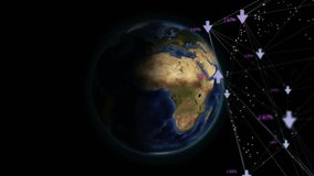 Opening void glowing 3D Earth rotating emitting arcs while network updating stats mapping data flow. Global connectivity, data visualization, digital network, technological interface, cyber space - Powered by Shutterstock - Get 15% off with code: PIKWIZARD15