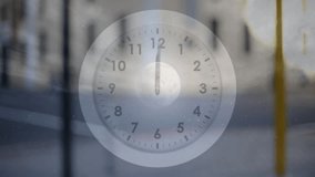 Blurred pedestrians crossing initiating clock overlay advancing time showing shift midday to dusk. Urban, transit, modern, illustration, cityscape, transitional, time-lapse - Powered by Shutterstock - Get 15% off with code: PIKWIZARD15