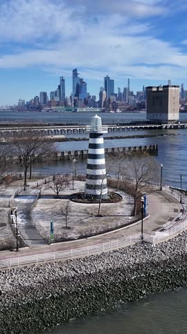 Lighthouse Point At Jersey City In New Jersey United States. Downtown District. New York Skyline Scene. Lighthouse Point At New Jersey United States. Lighthouse Landscape. 
