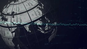 On startup globe rotating revealing dollar grid while data points fluctuating for analysis. Digital, global, financial, data-rich, futuristic, analytical, visualization - Powered by Shutterstock - Get 15% off with code: PIKWIZARD15