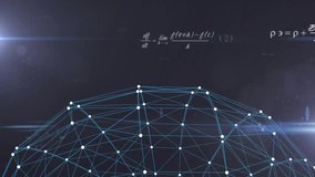 Upon scene opening wireframe dome emerging with pulsing nodes, fading formulas visualizing networks. Futuristic, abstract, digital, innovation, technology, science, connectivity - Powered by Shutterstock - Get 15% off with code: PIKWIZARD15