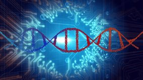 DNA helix materializing left, drifting in chamber, wrapping pulsing orb-icon E showing integration. Futuristic, technology, data visualization, digital, science, innovation, abstract - Powered by Shutterstock - Get 15% off with code: PIKWIZARD15